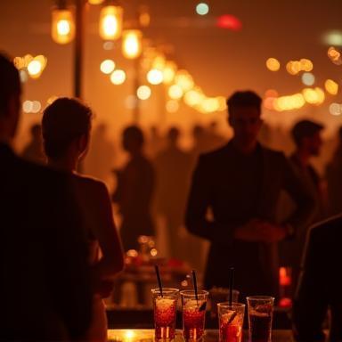 Ambiance d’un cocktail d’entreprise capturée en soirée